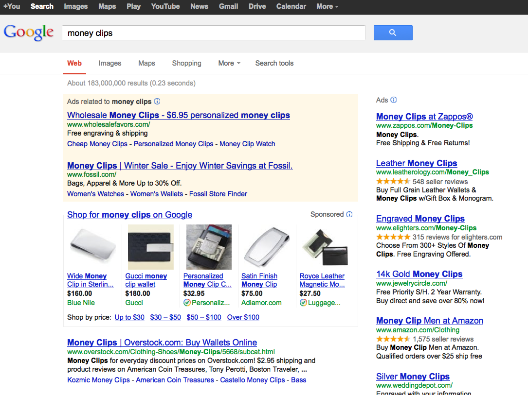 google shopping SERP listings