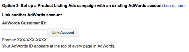 linking an adwords account to merchant center