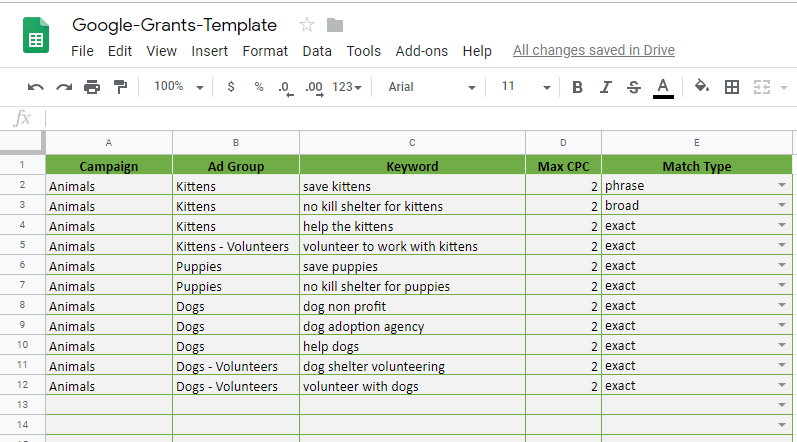 Free Google Grants for Nonprofits Tool – Google Docs Sheet to Help Build or Edit Your Account