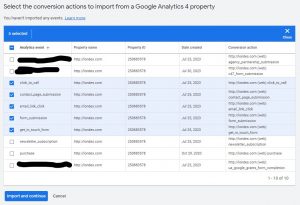 Select conversions to import to Google ads